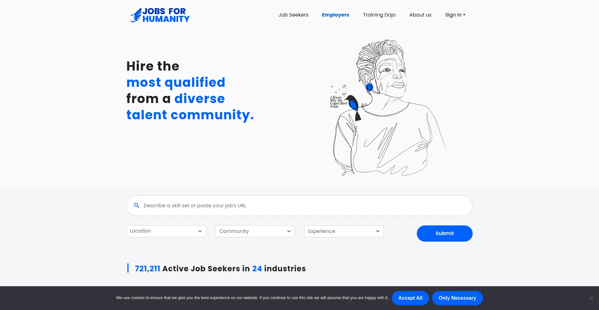 Website screenshot of Jobsforhumanity.com