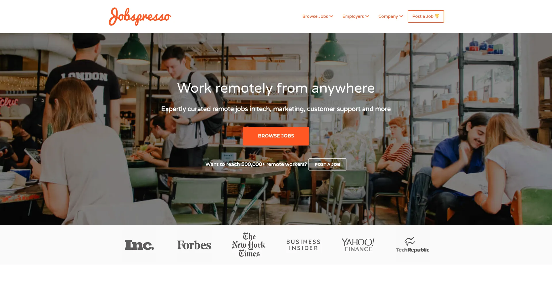 Website screenshot of Jobspresso.co