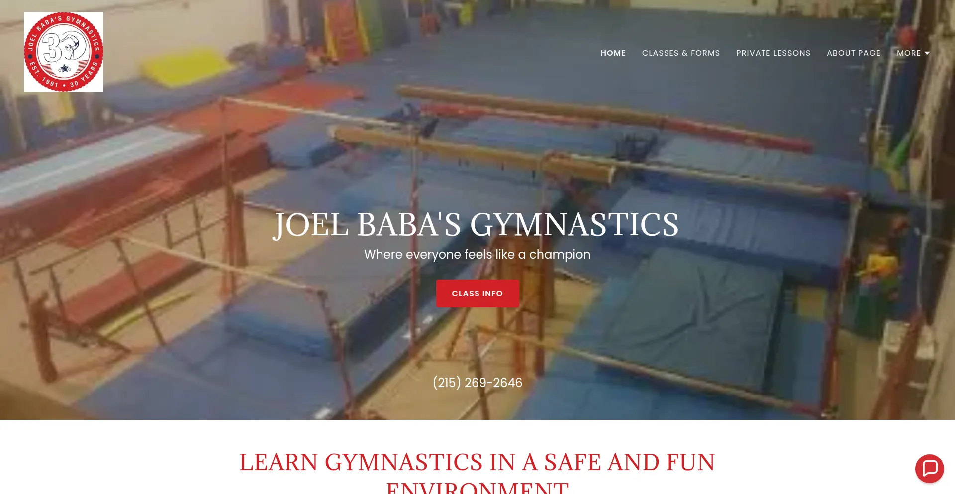 Website screenshot of Joelbabagymnastics.com