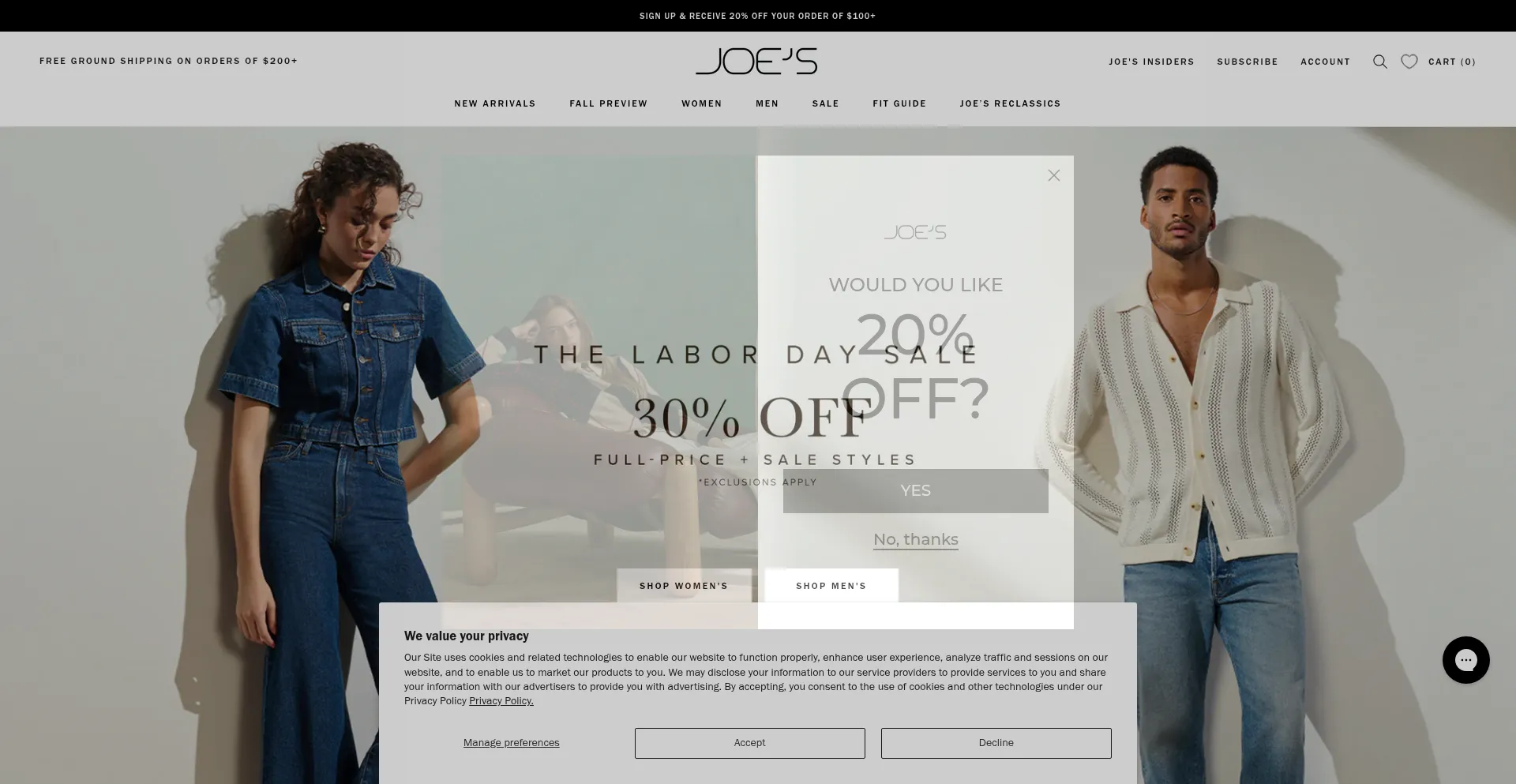 Website screenshot of Joesjeans.com