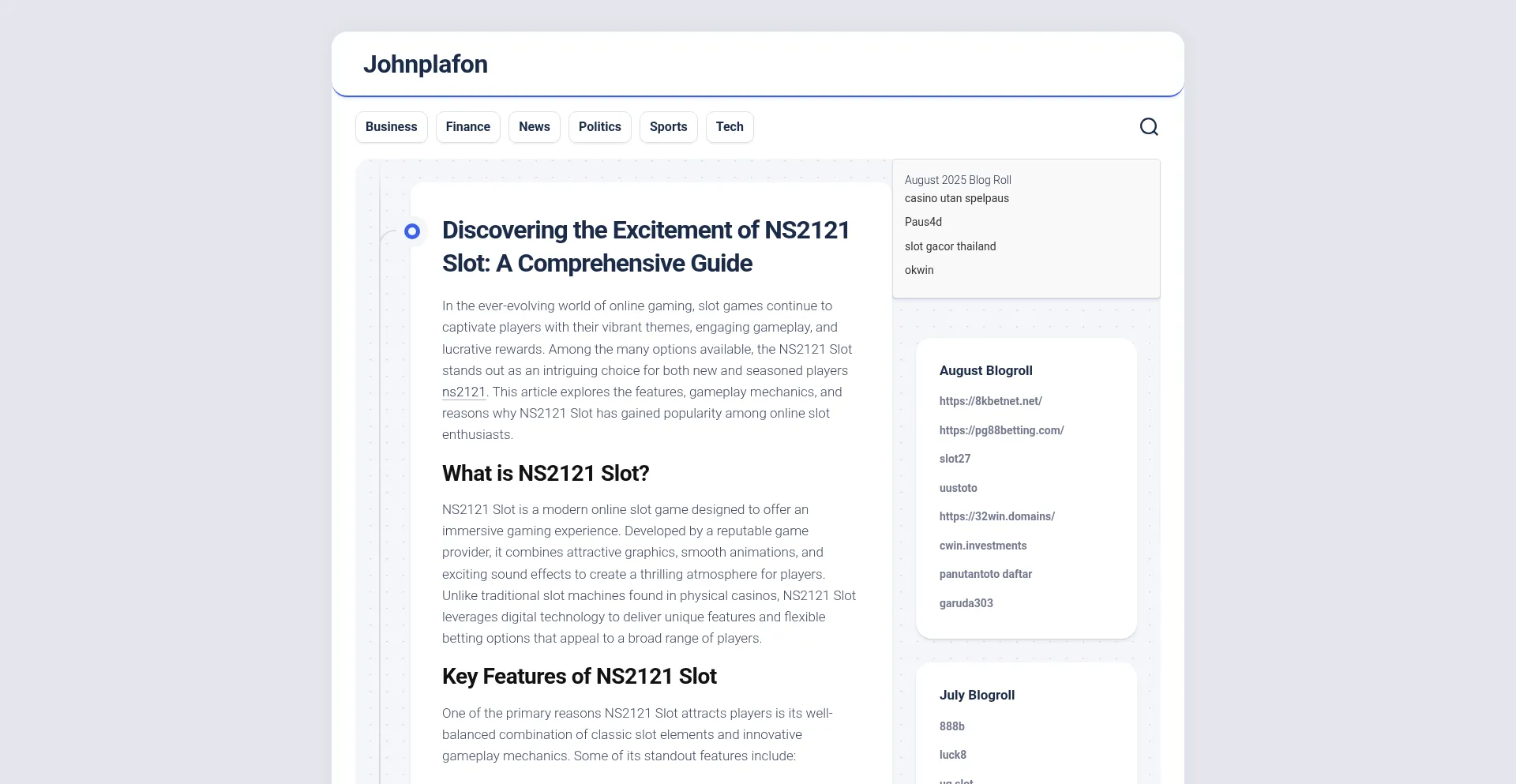 Website screenshot of Johnplafon.com