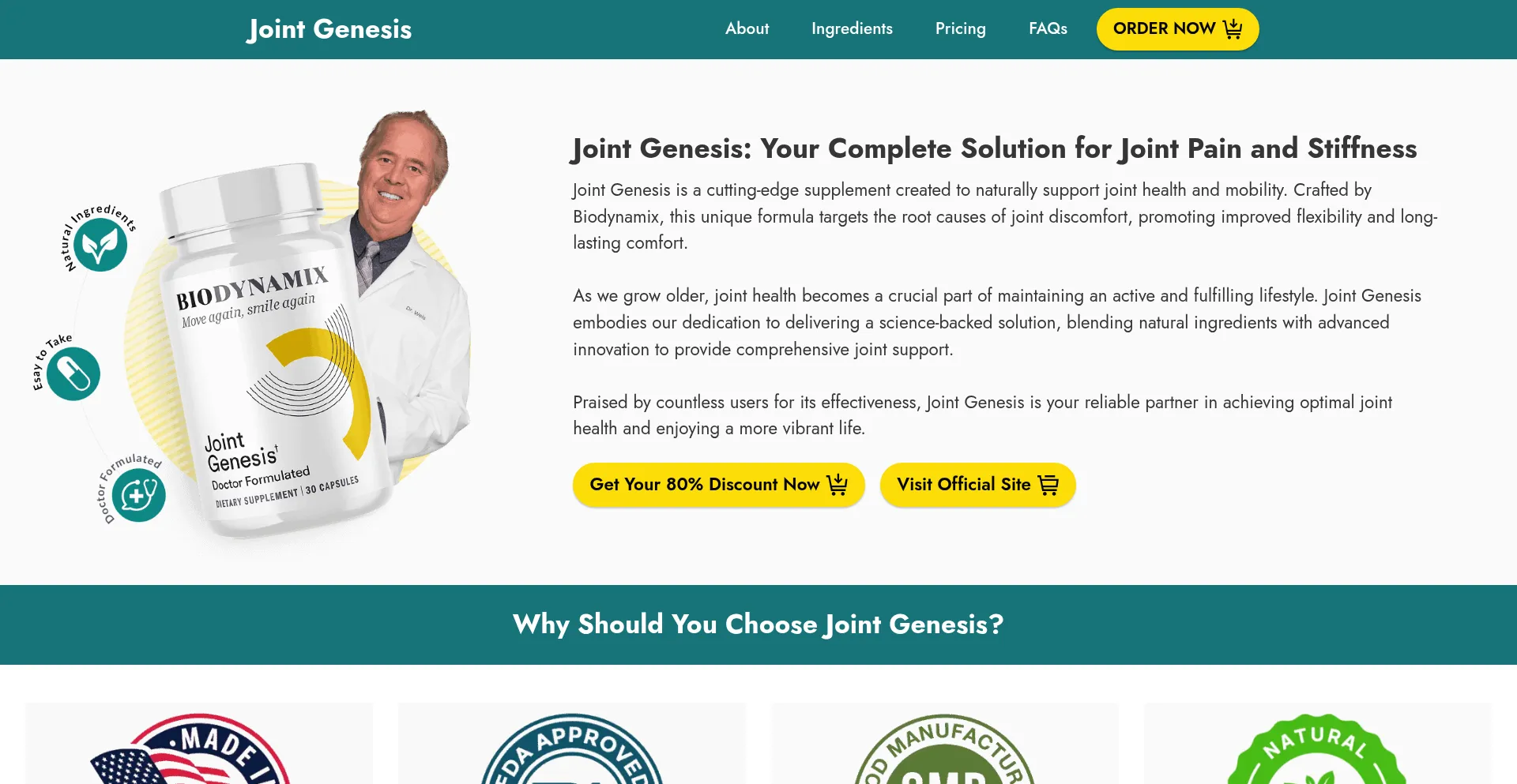 Website screenshot of Jointgenesisis.com