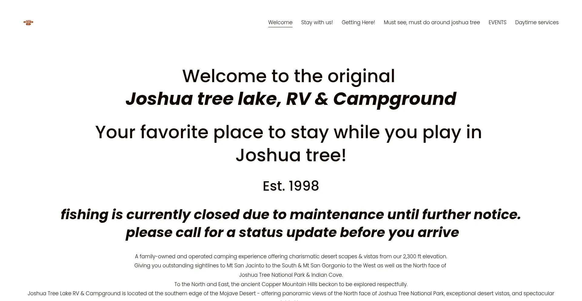 Website screenshot of Joshuatreelake.com