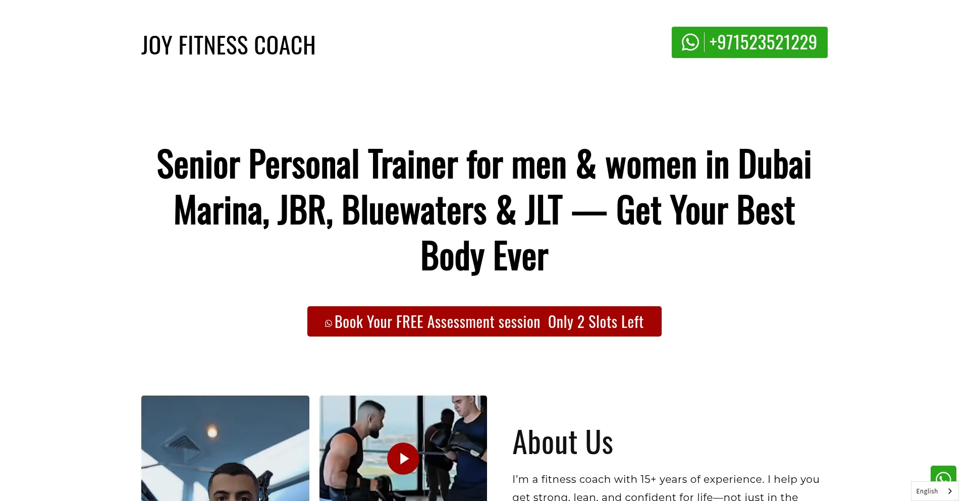 Website screenshot of Joyfitnesscoach.com