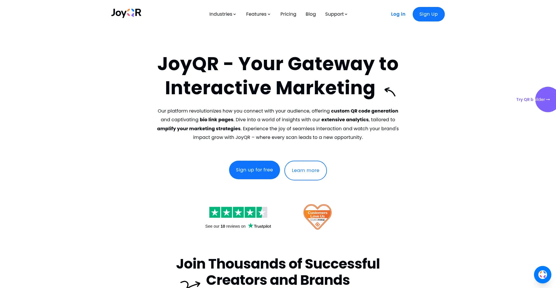 Website screenshot of Joyqr.com