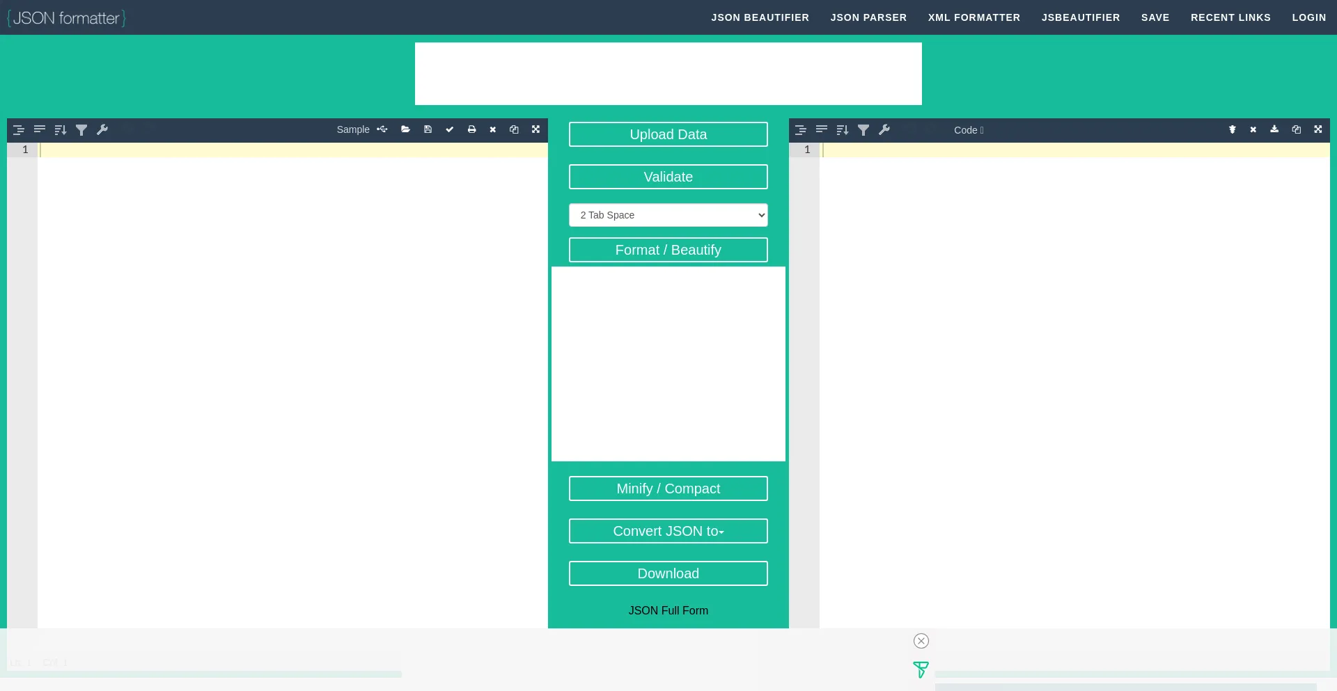 Website screenshot of Jsonformatter.org