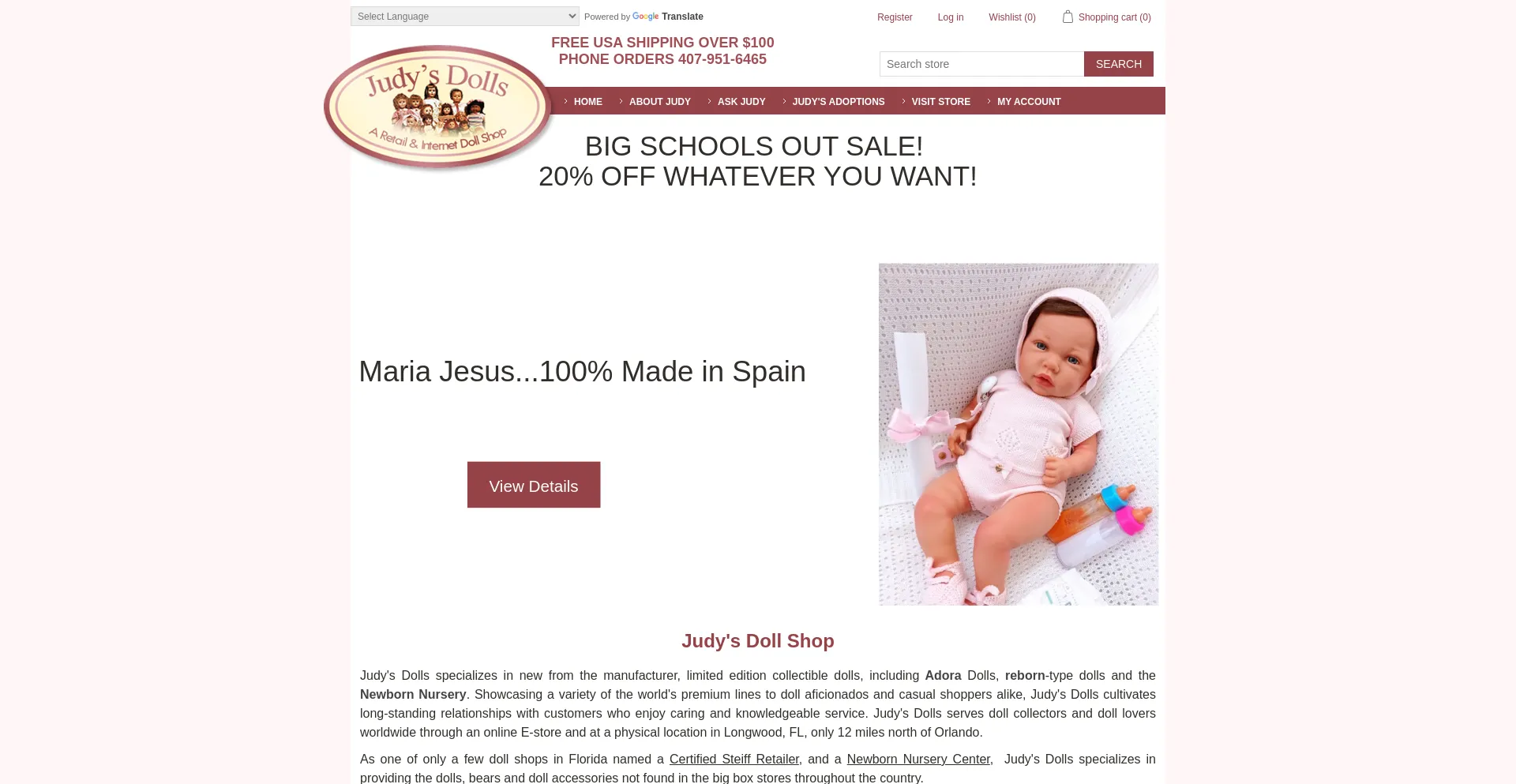 Website screenshot of Judysdolls.com
