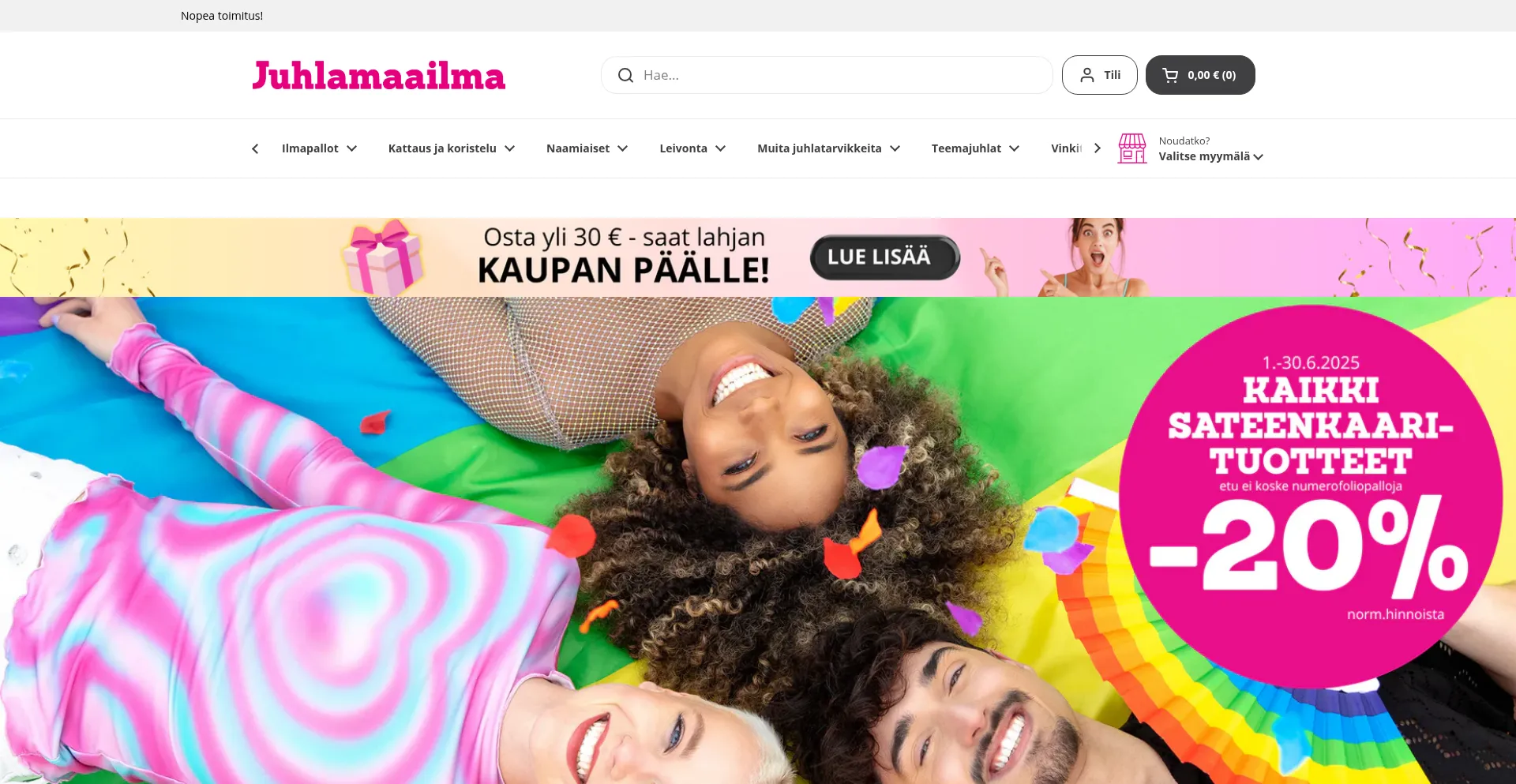 Website screenshot of Juhlamaailma.fi
