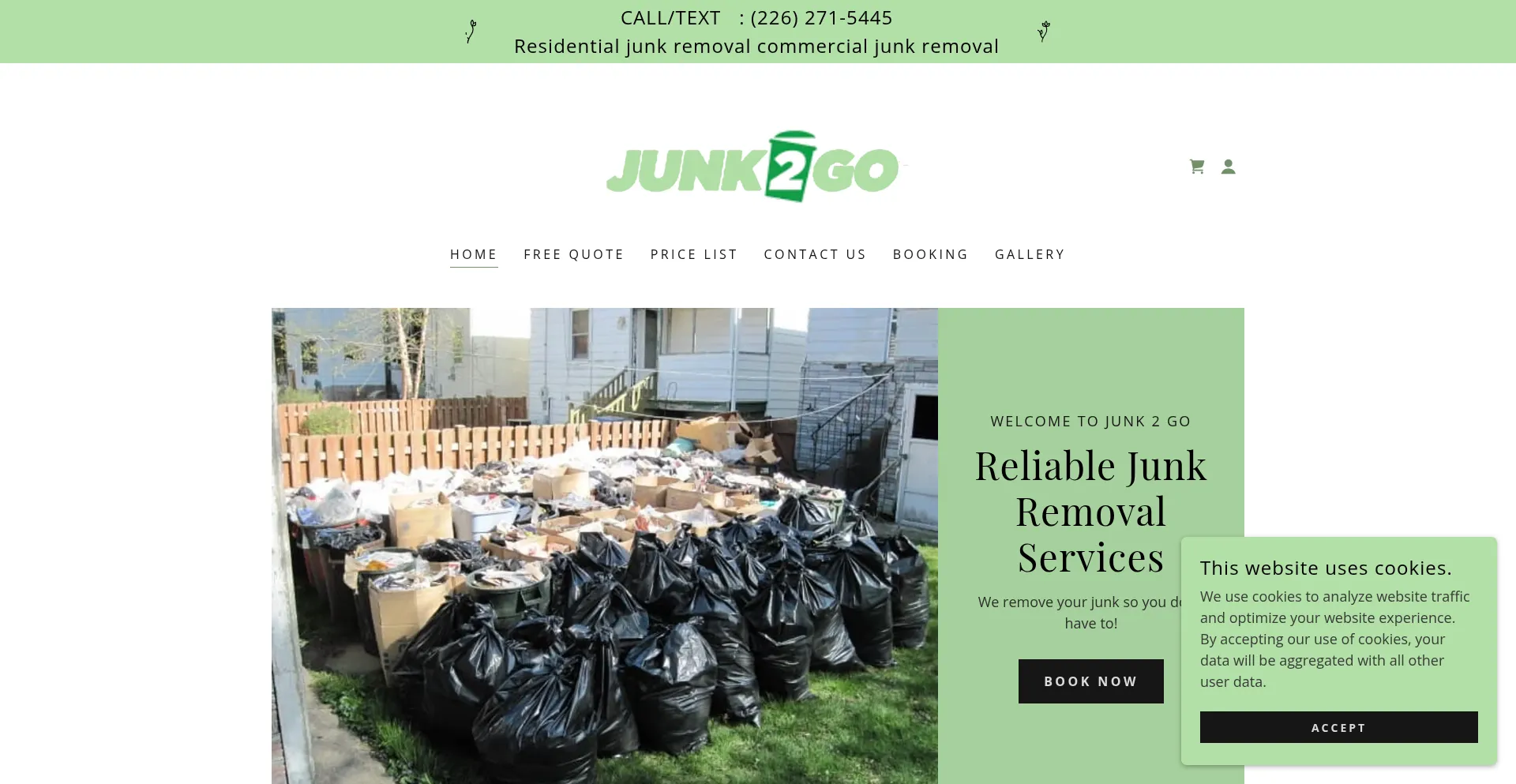 Website screenshot of Junk2go.ca