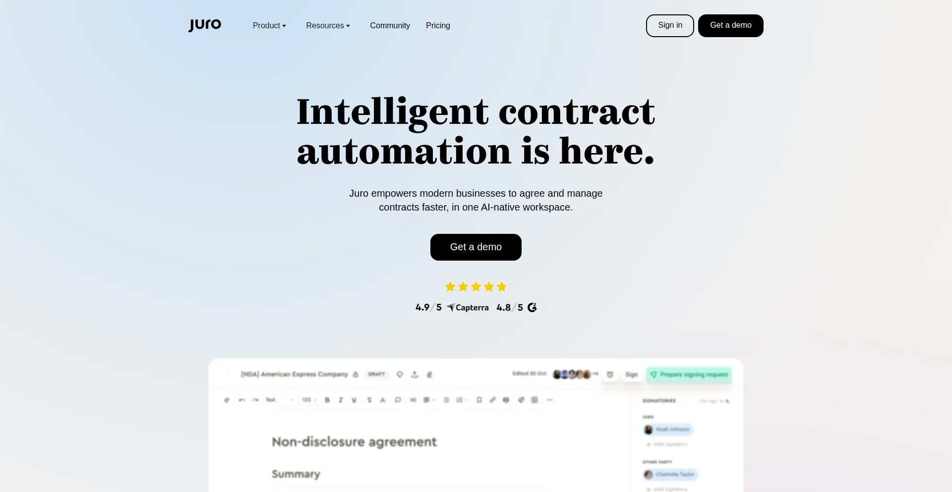 Website screenshot of Juro.cc