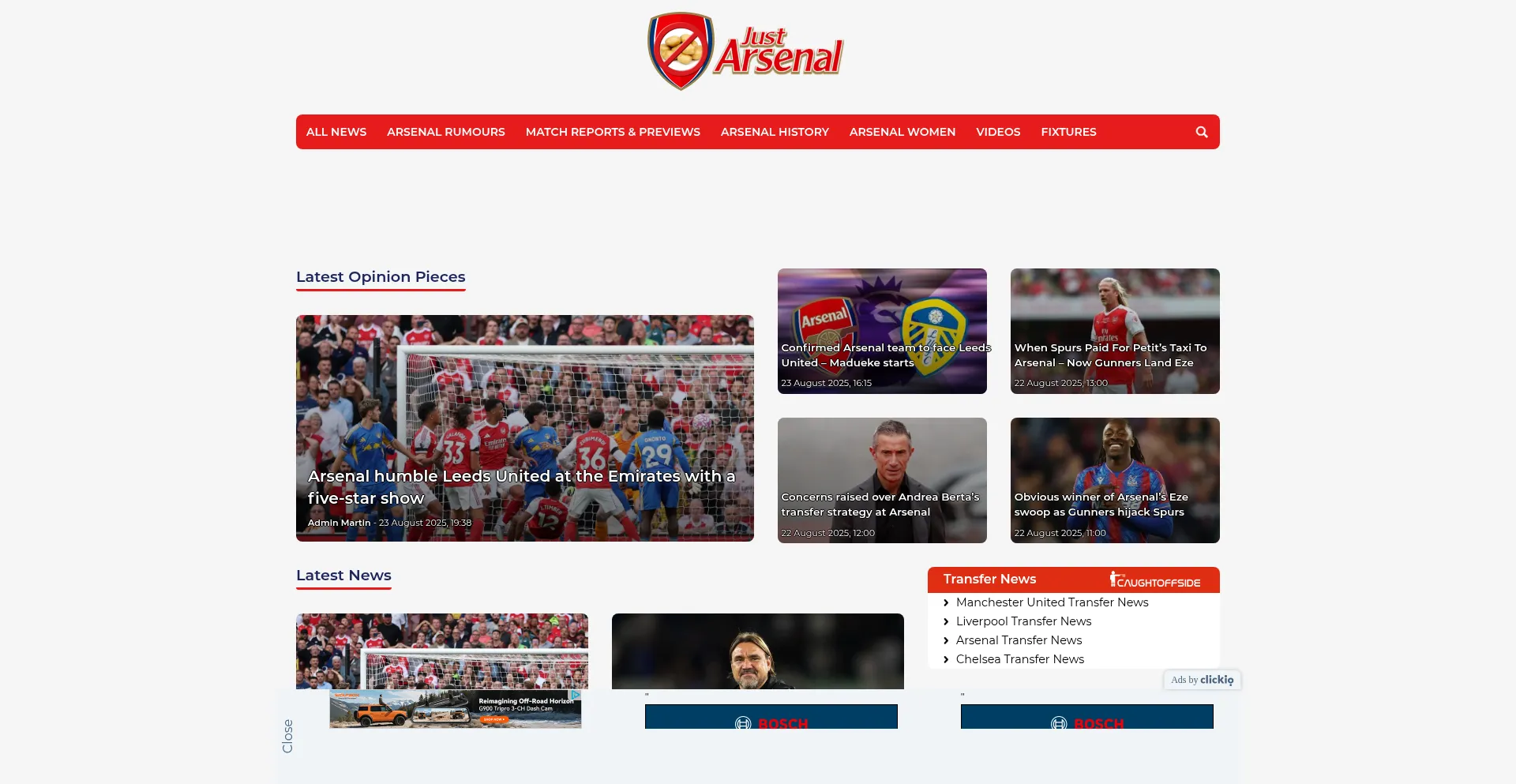 Website screenshot of Justarsenal.com