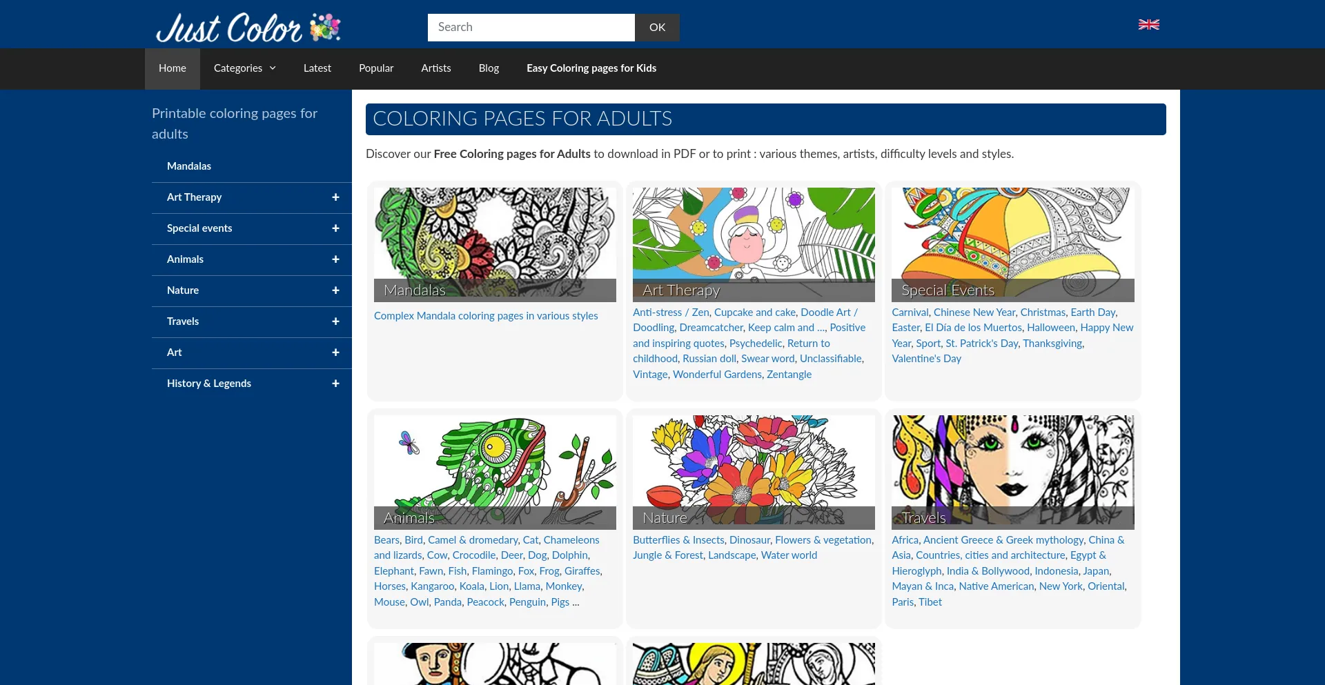Website screenshot of Justcolor.net