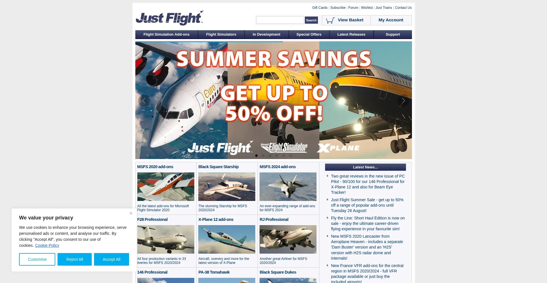 Website screenshot of Justflight.com