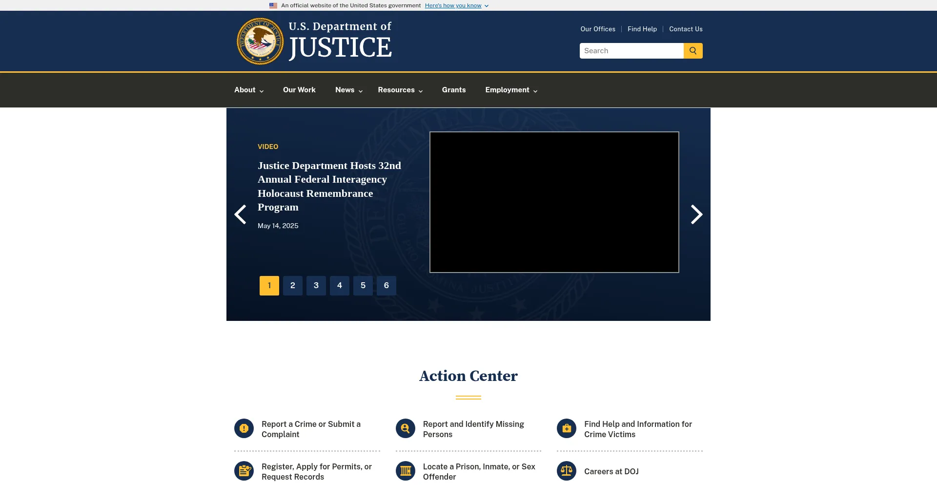 Website screenshot of Justice.gov