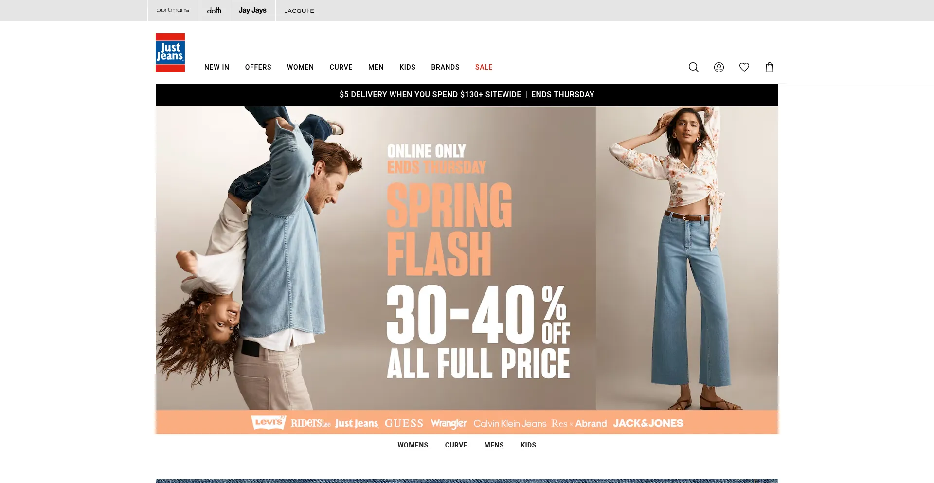 Website screenshot of Justjeans.com.au