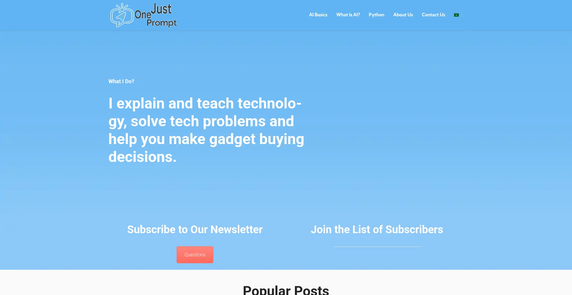 Website screenshot of Justoneprompt.com