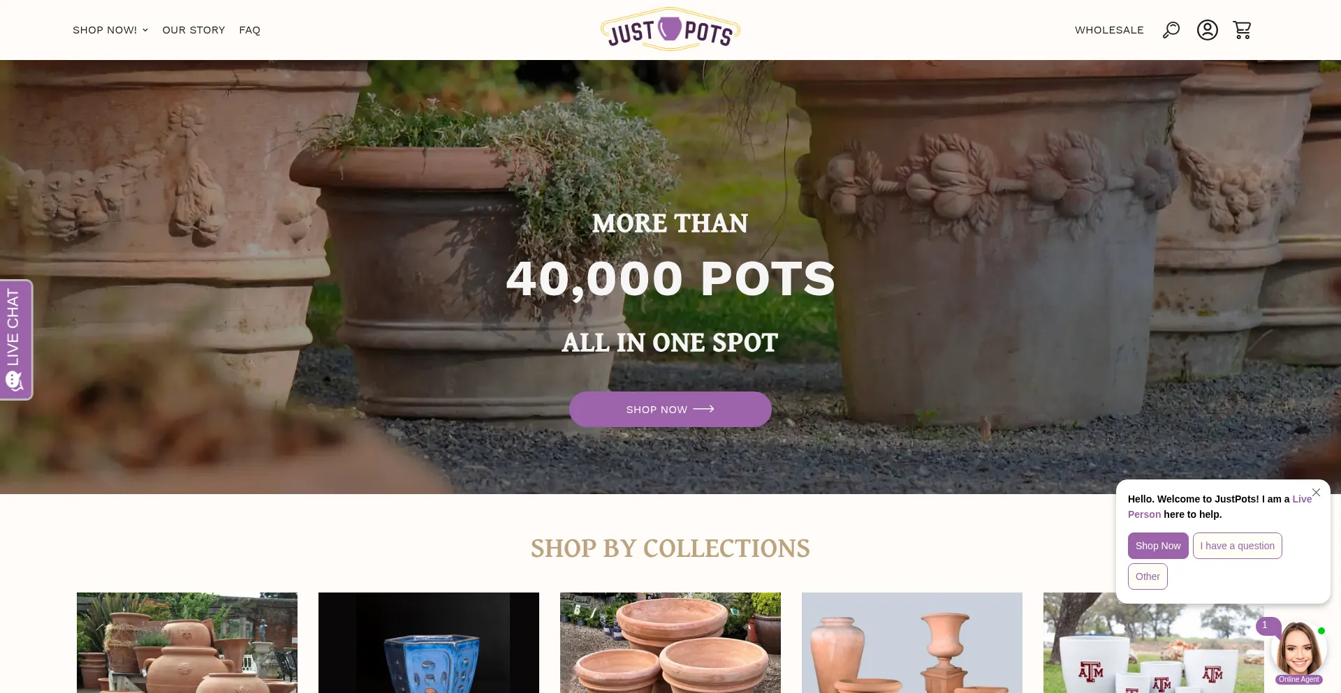 Website screenshot of Justpots.com