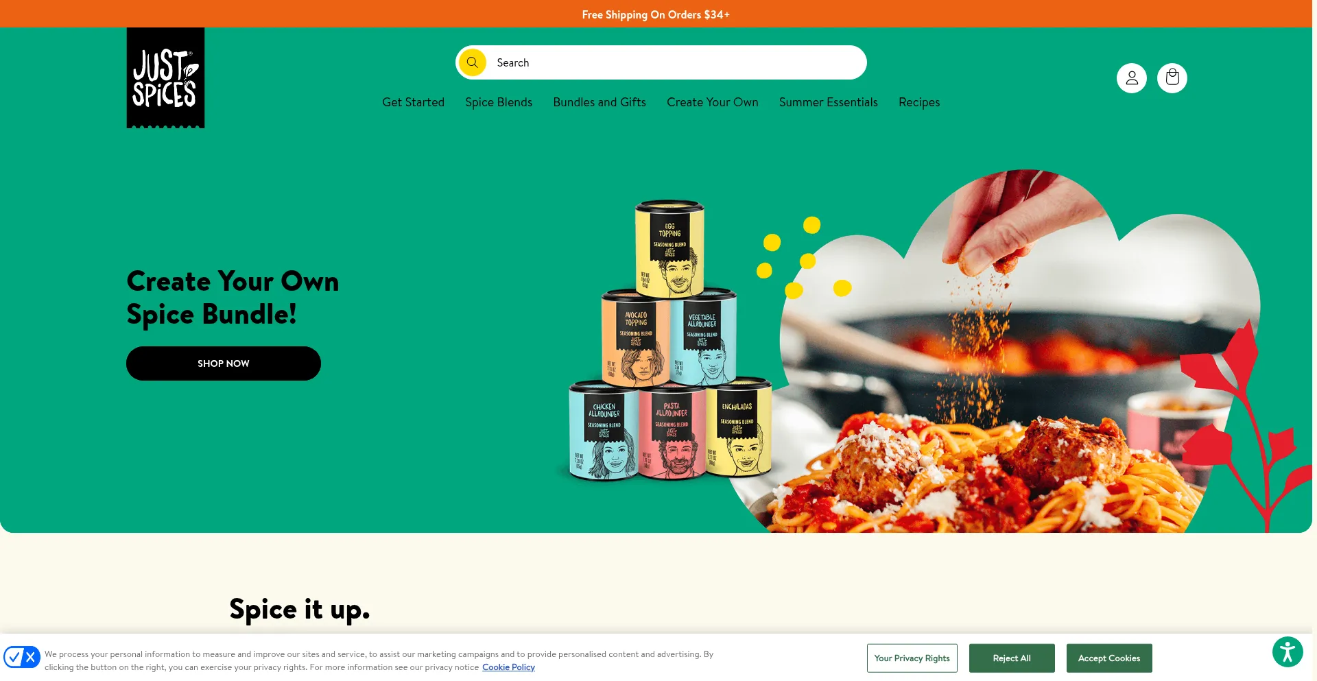 Website screenshot of Justspices.com