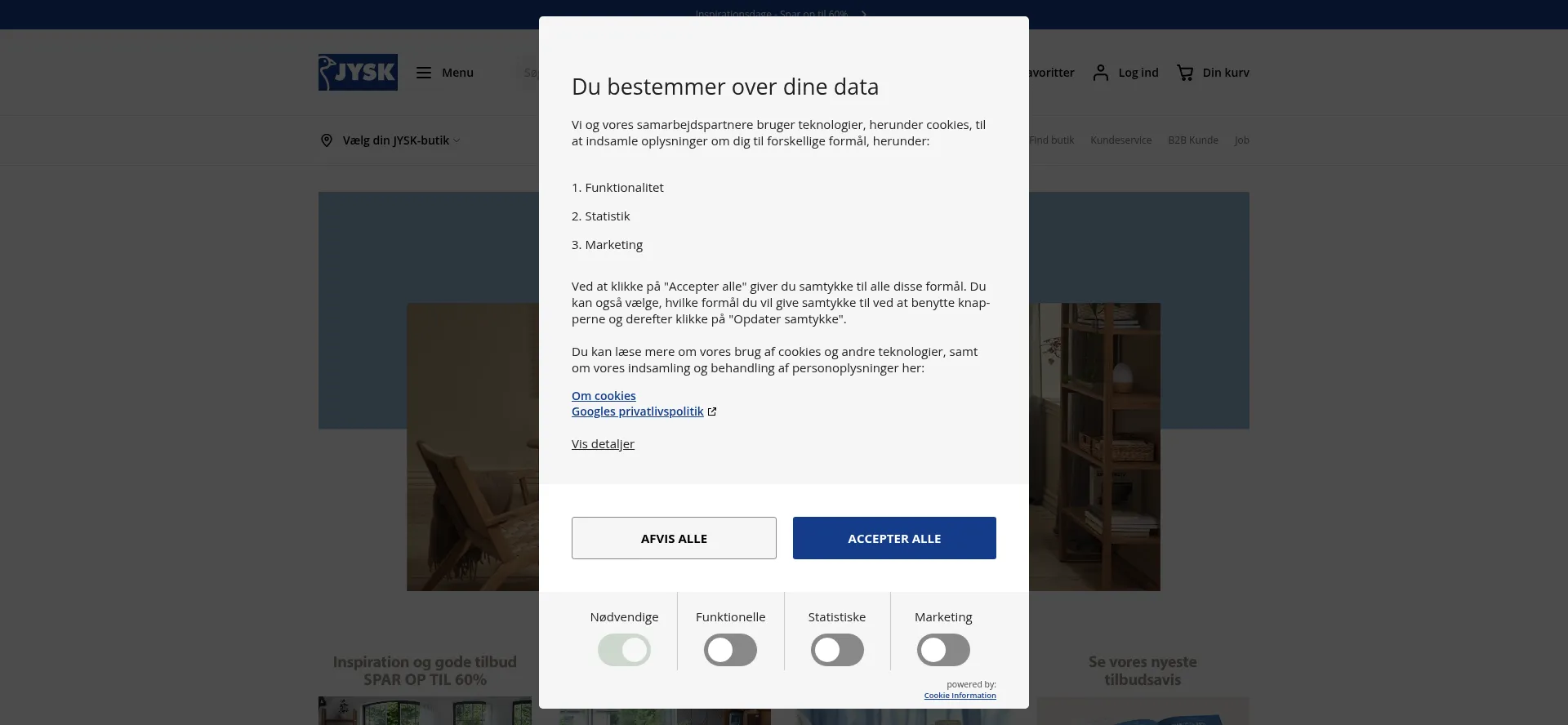 Website screenshot of Jysk.dk