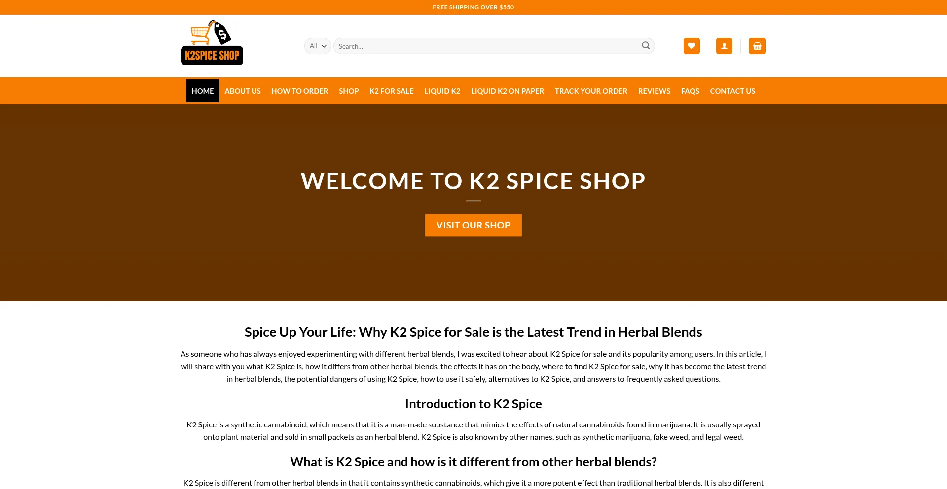 Website screenshot of K2spiceshop.com