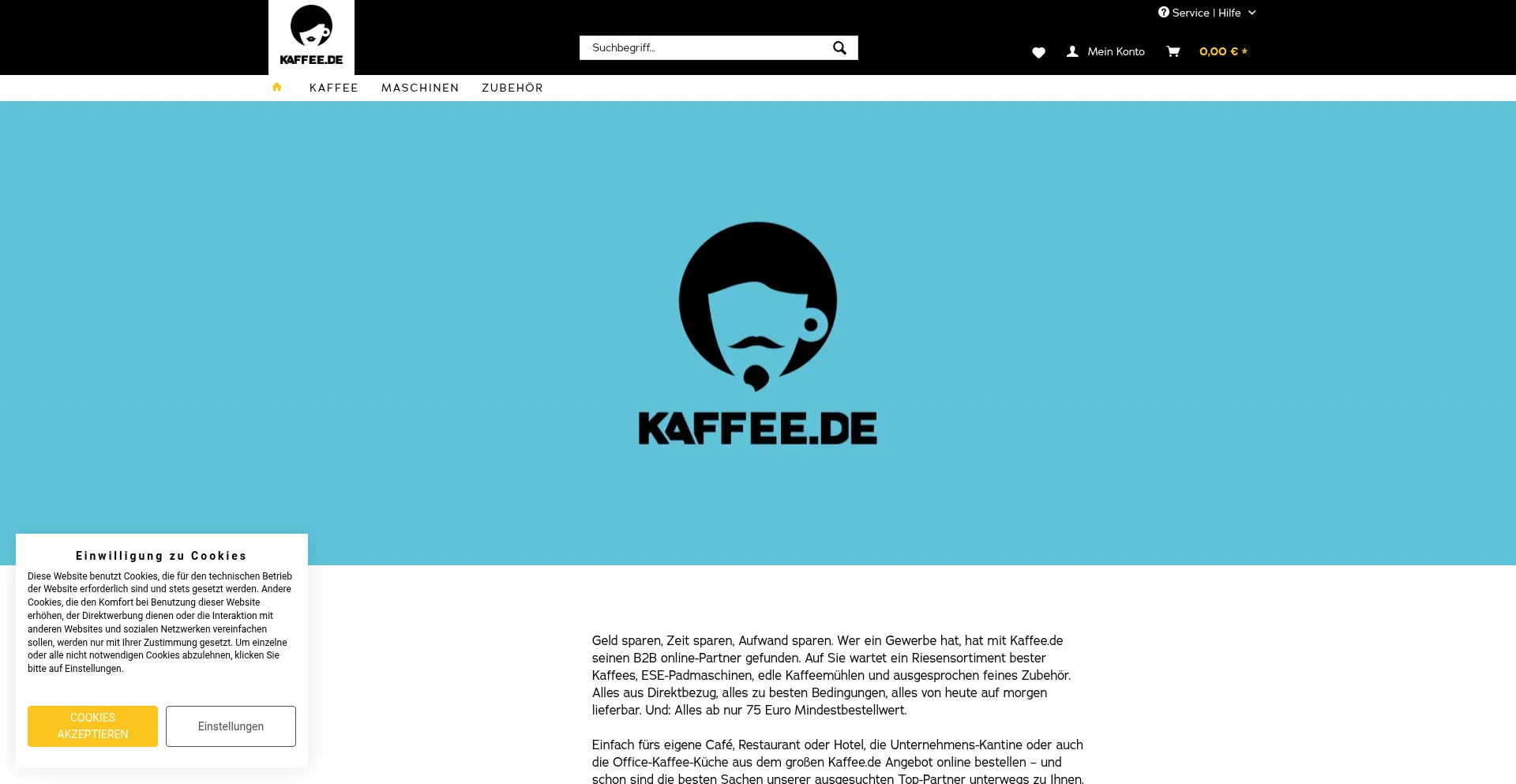 Website screenshot of Kaffee.de