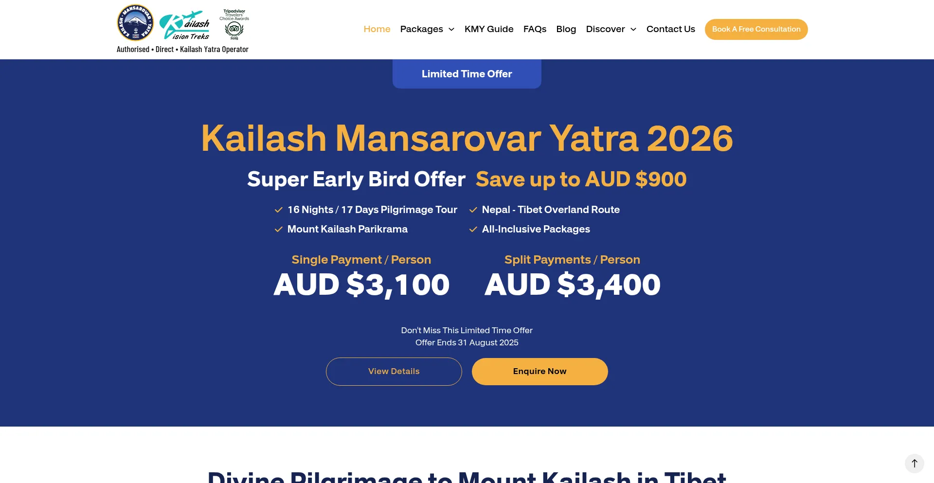 Website screenshot of Kailashmansarovaryatra.com.au