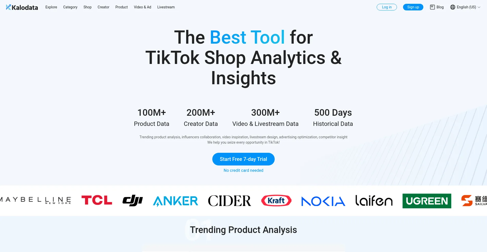 Website screenshot of Kalodata.com