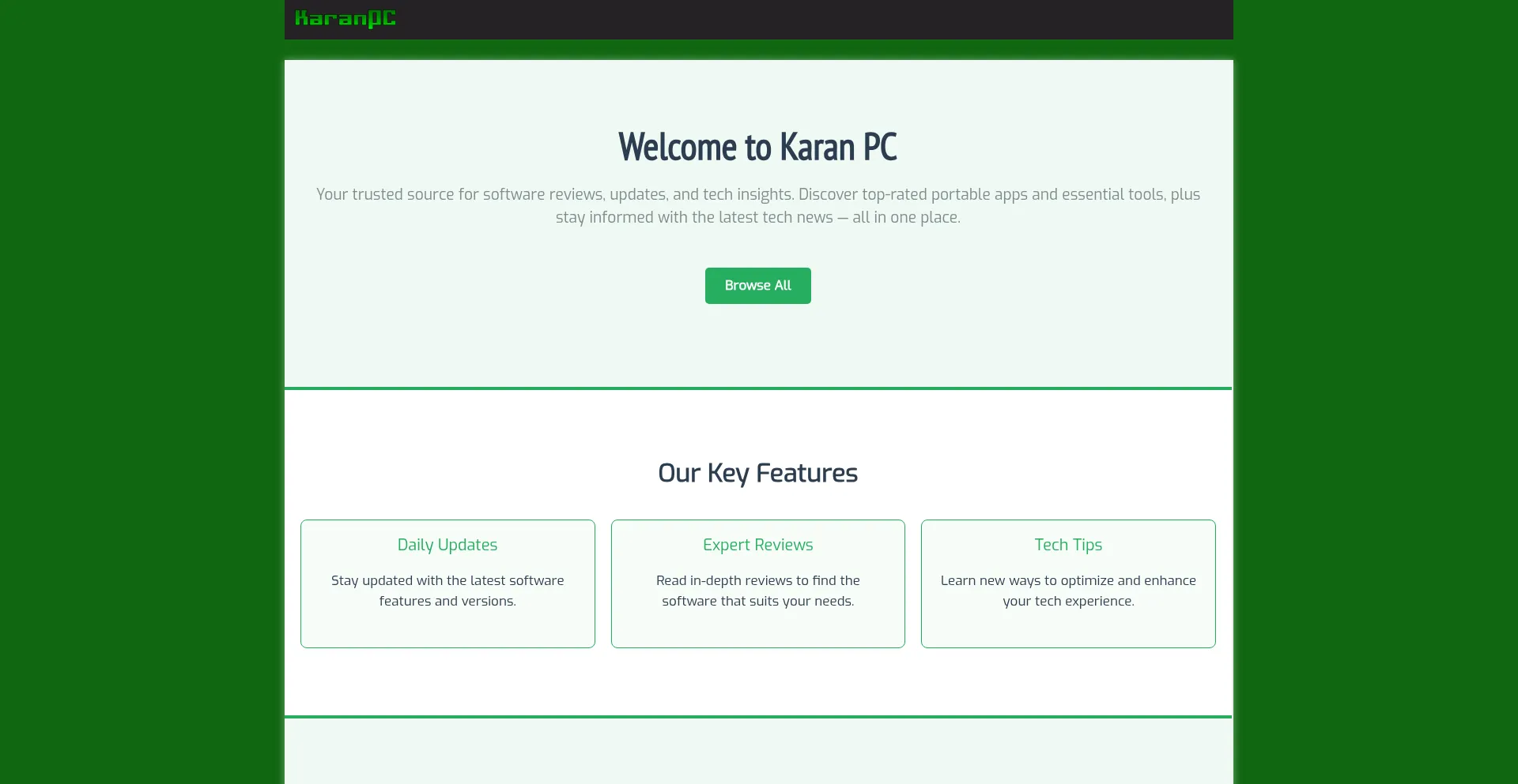 Website screenshot of Karanpc.com