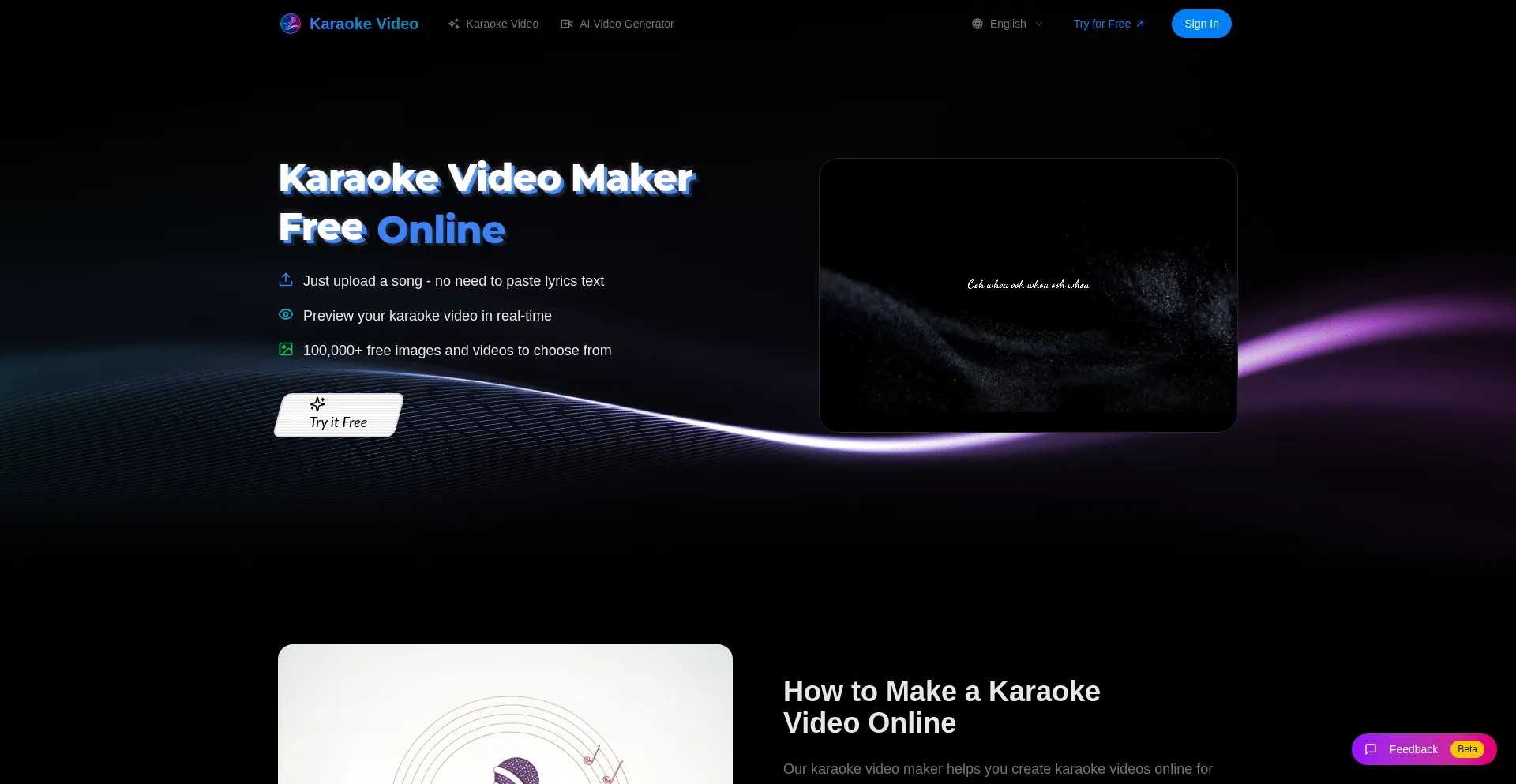 Website screenshot of Karaoke.video