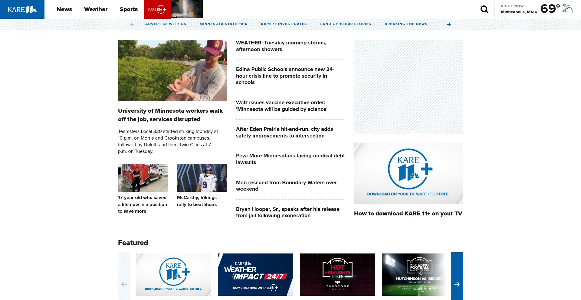 Website screenshot of Kare11.com