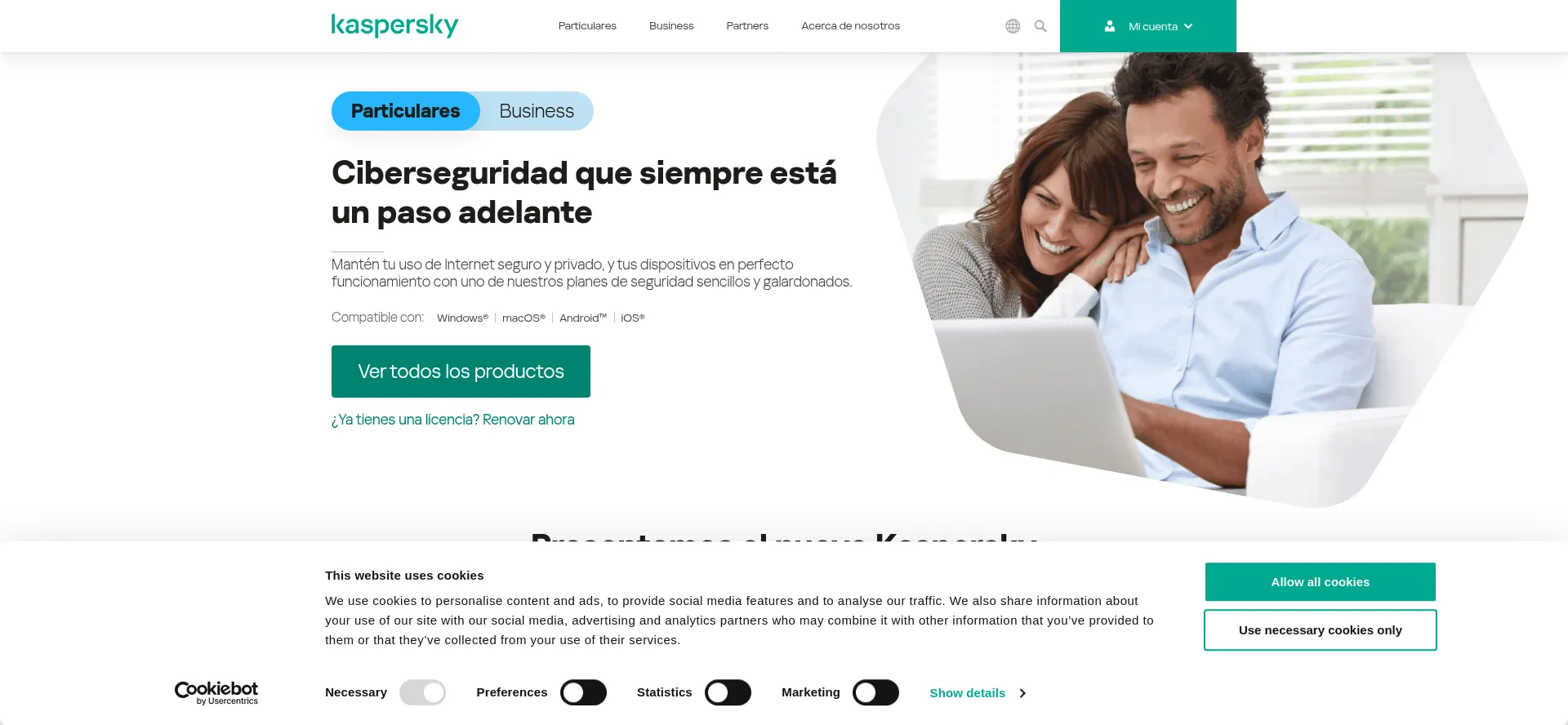 Website screenshot of Kaspersky.es