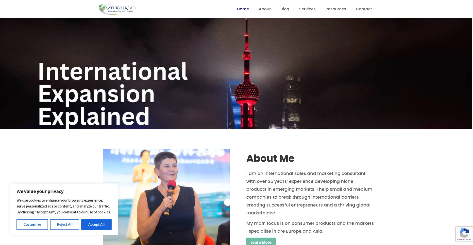 Website screenshot of Kathrynread.com