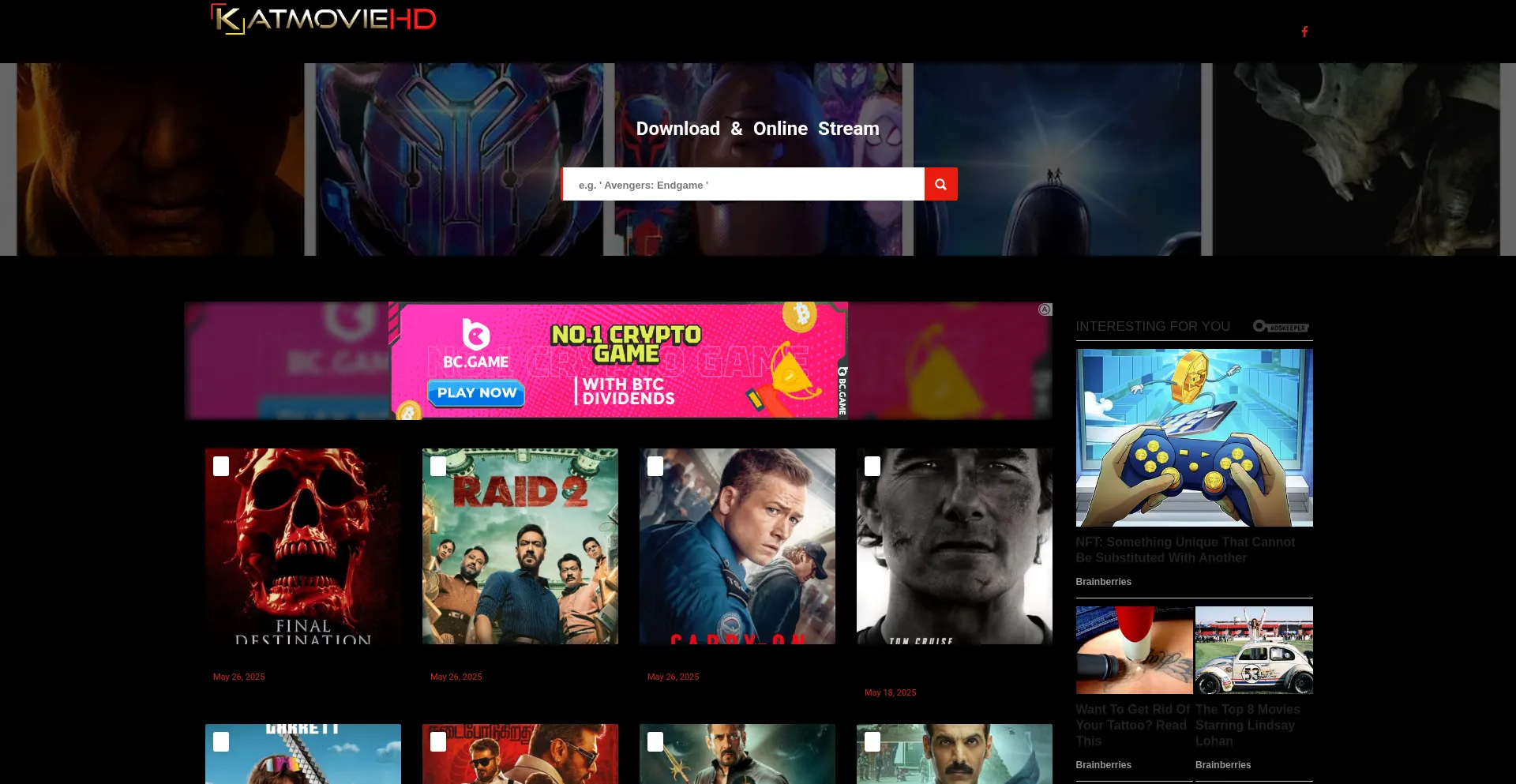 Website screenshot of Katmovie.bid