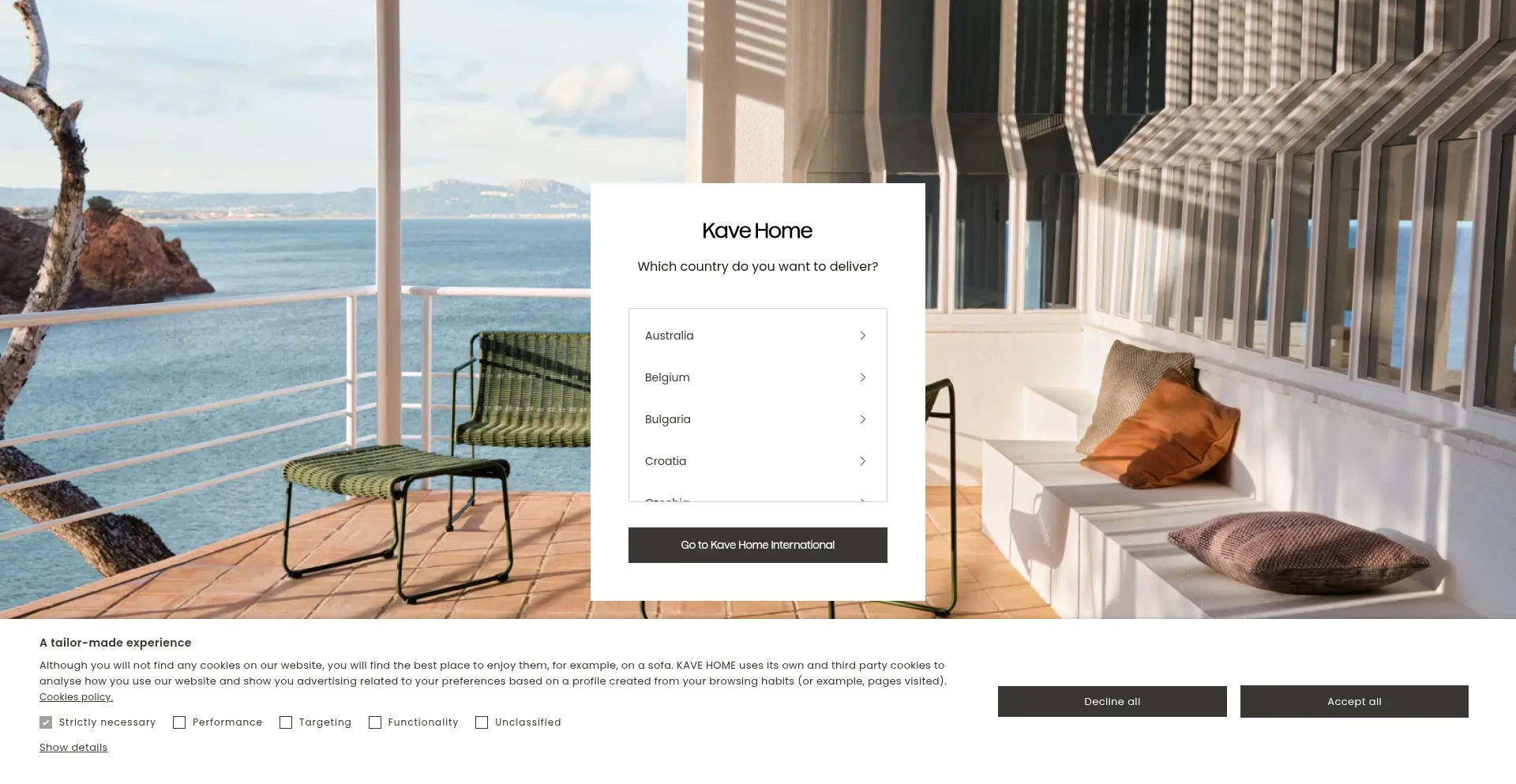 Website screenshot of Kavehome.com