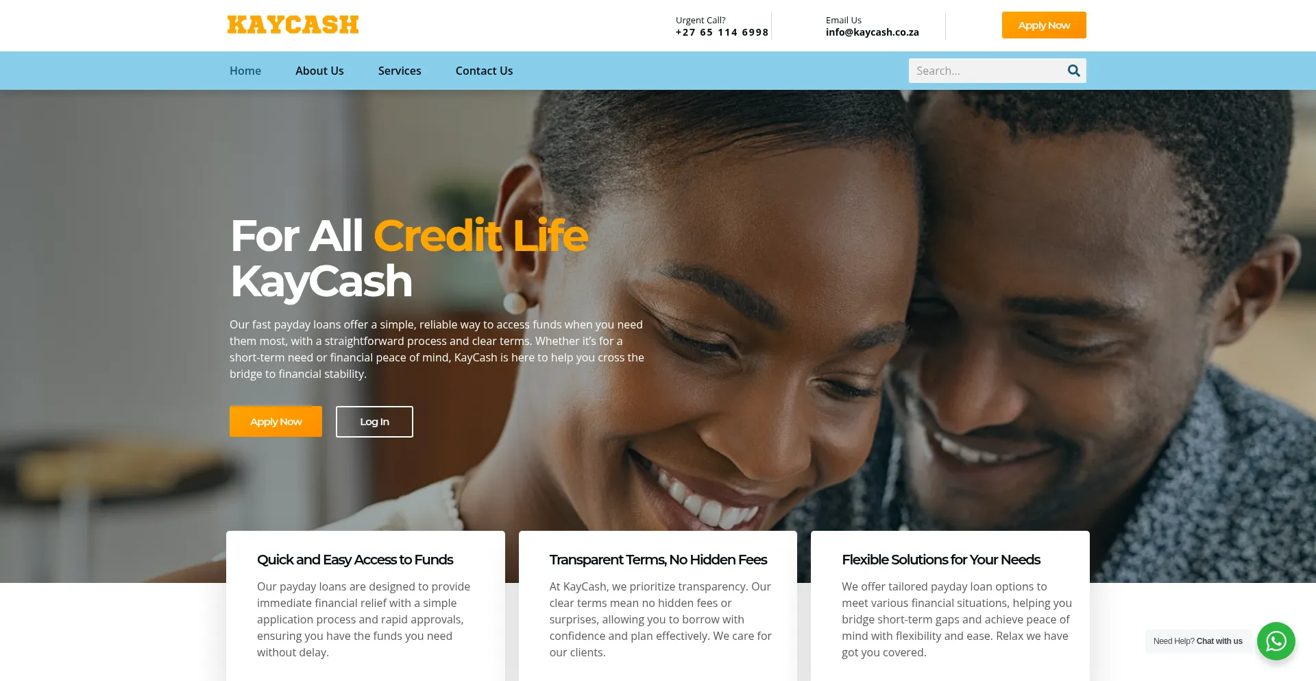 Website screenshot of Kaycash.co.za