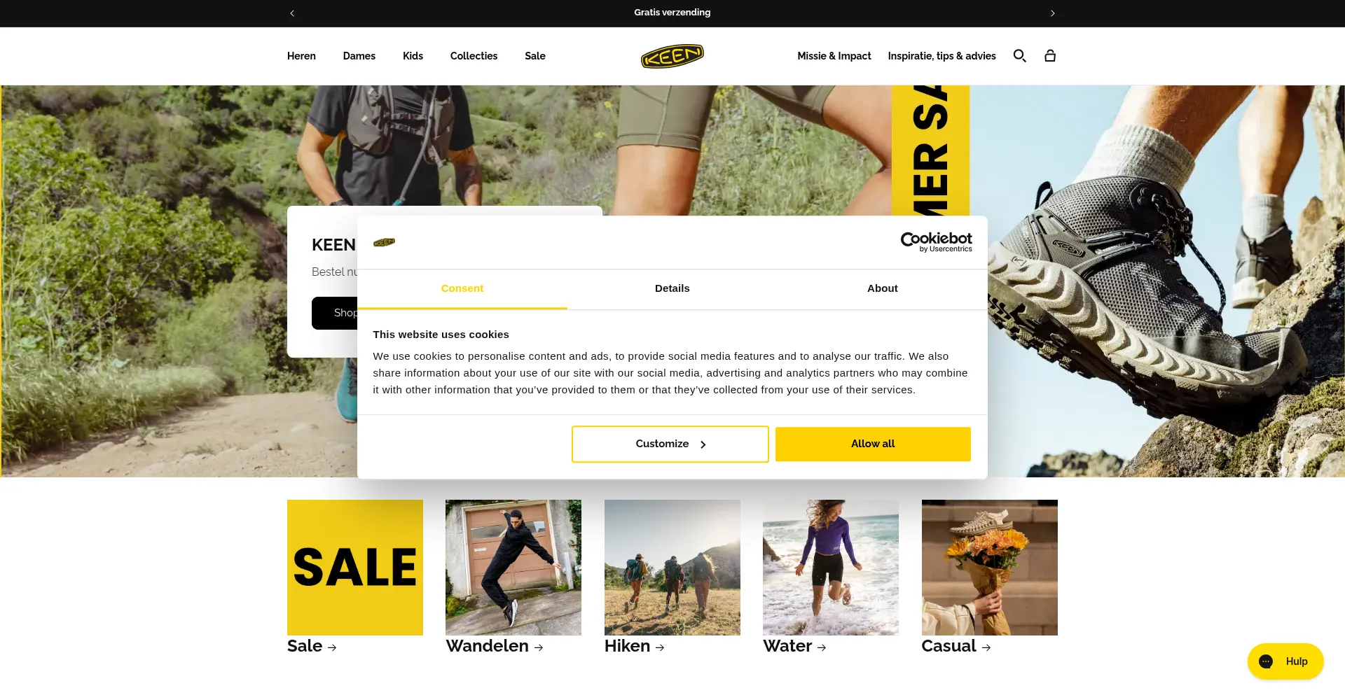 Website screenshot of Keenfootwear.nl