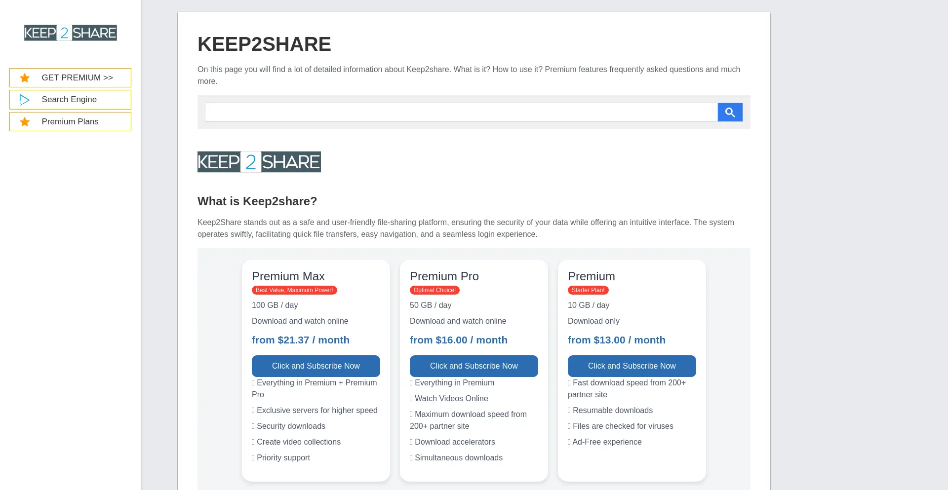 Website screenshot of Keep2share.com.tr
