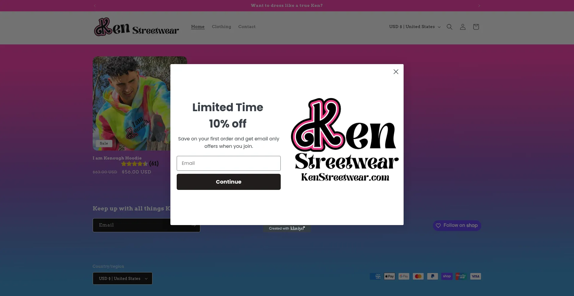Website screenshot of Kenstreetwear.com