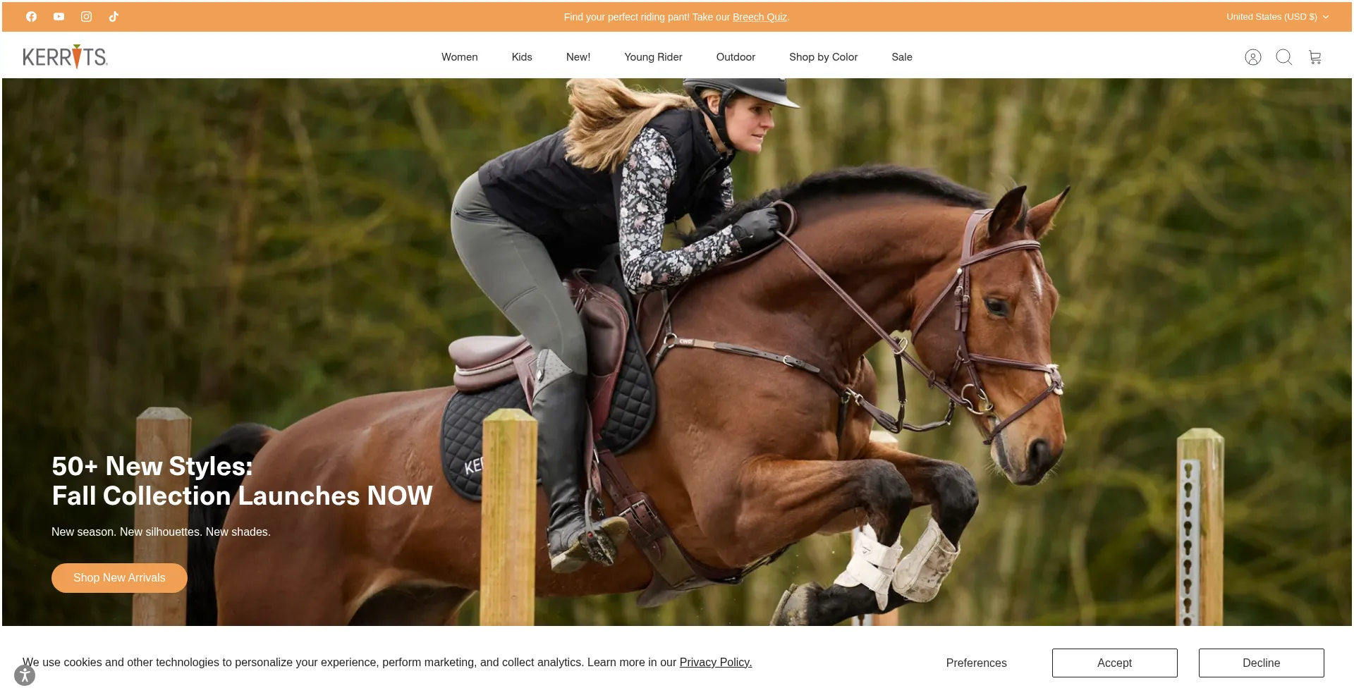 Website screenshot of Kerrits.com