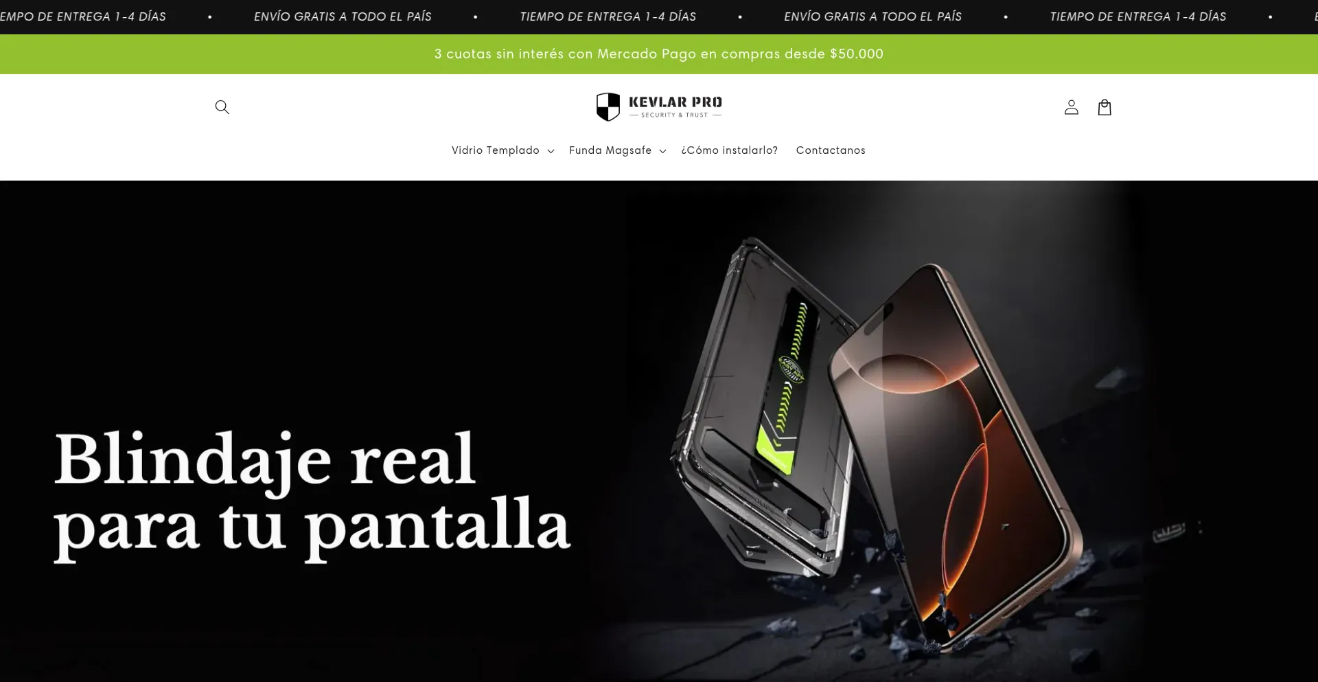 Website screenshot of Kevlarpro.com.ar