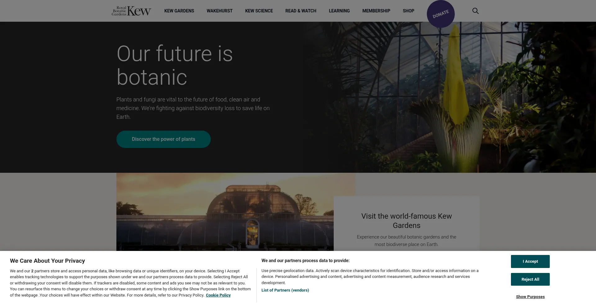 Website screenshot of Kew.org