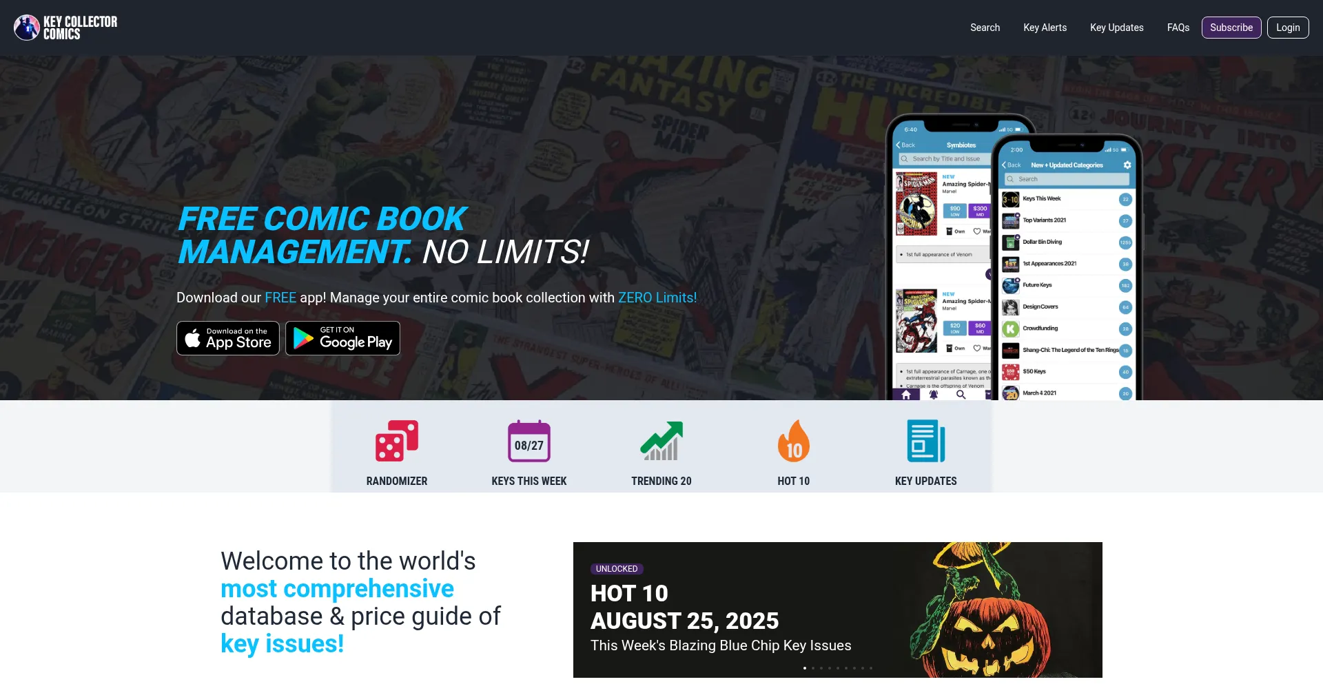 Website screenshot of Keycollectorcomics.com