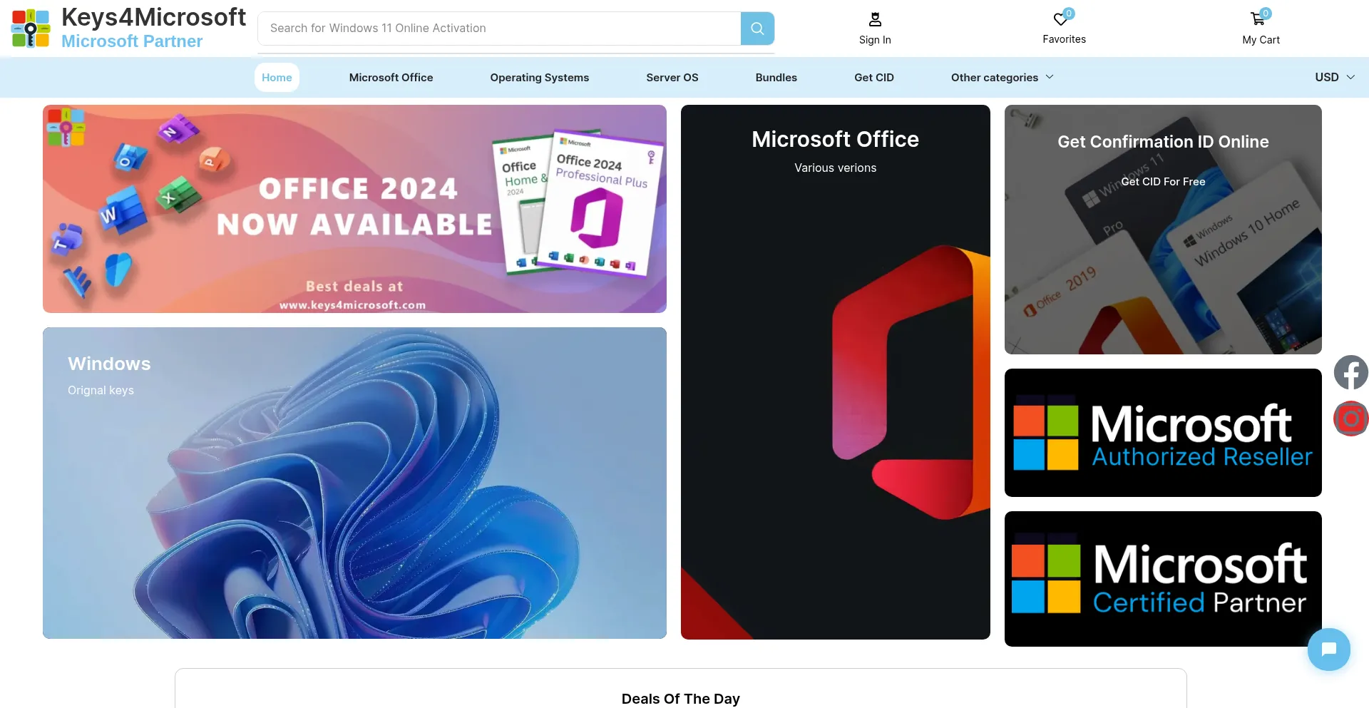 Website screenshot of Keys4microsoft.com