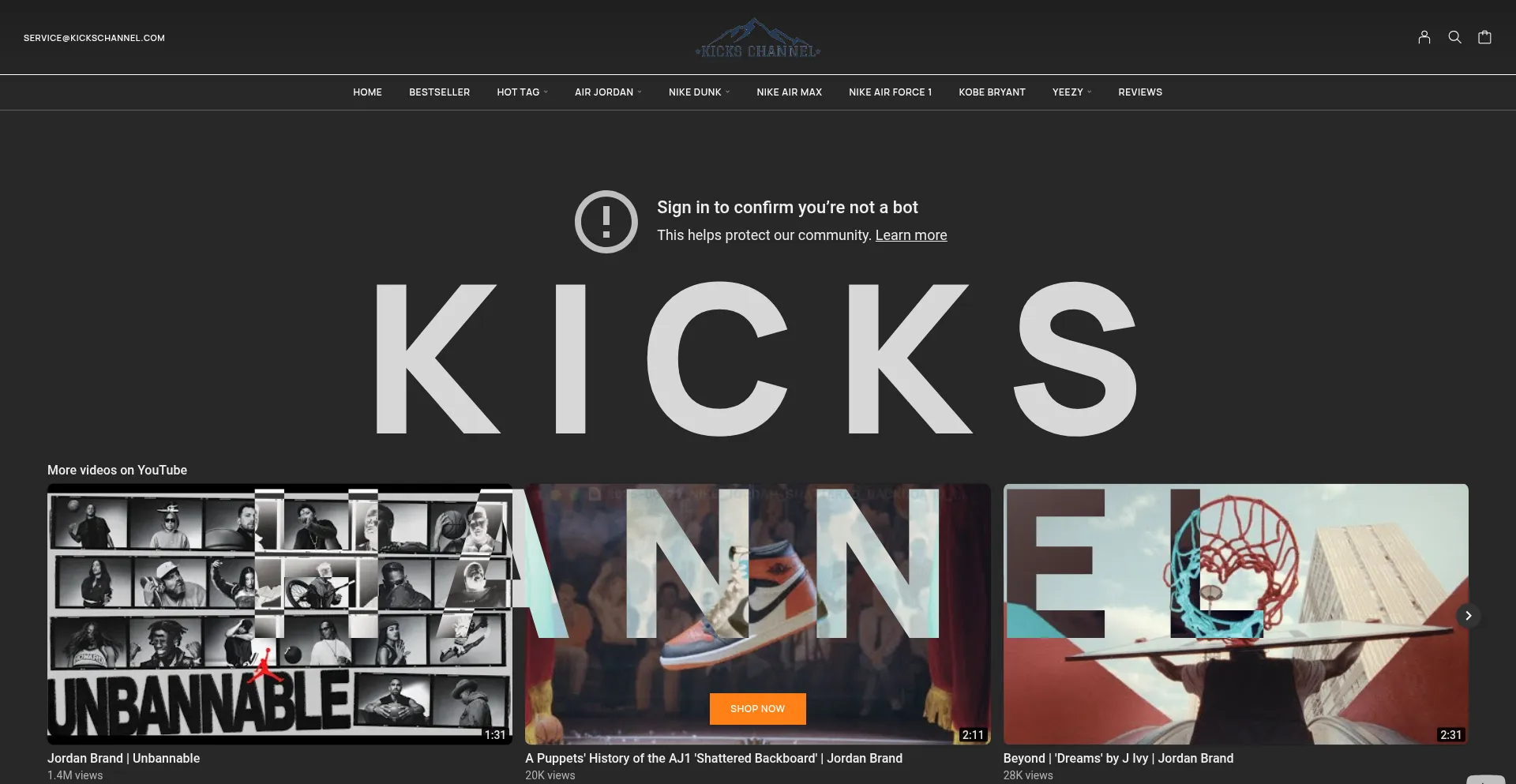 Website screenshot of Kickschannel.com