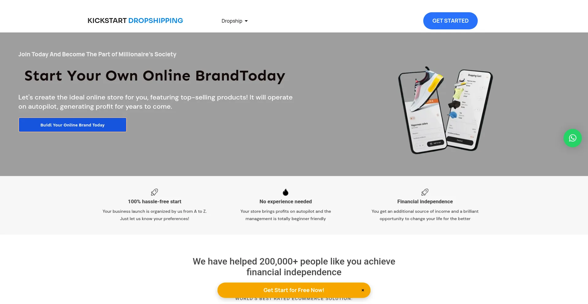 Website screenshot of Kickstartdropshipping.com