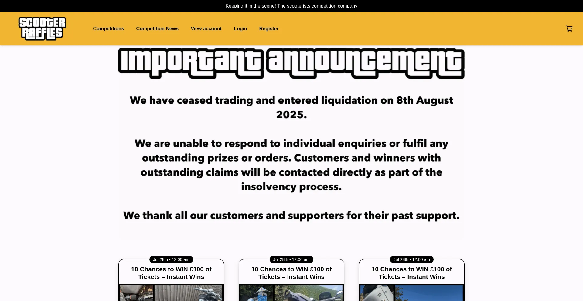 Website screenshot of Kickstartscootercompetitions.com