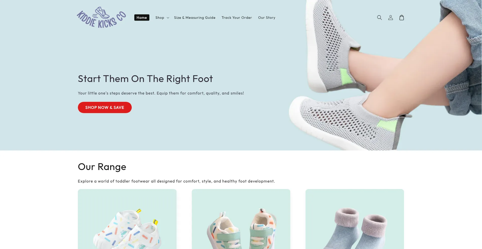 Website screenshot of Kiddiekicksco.com