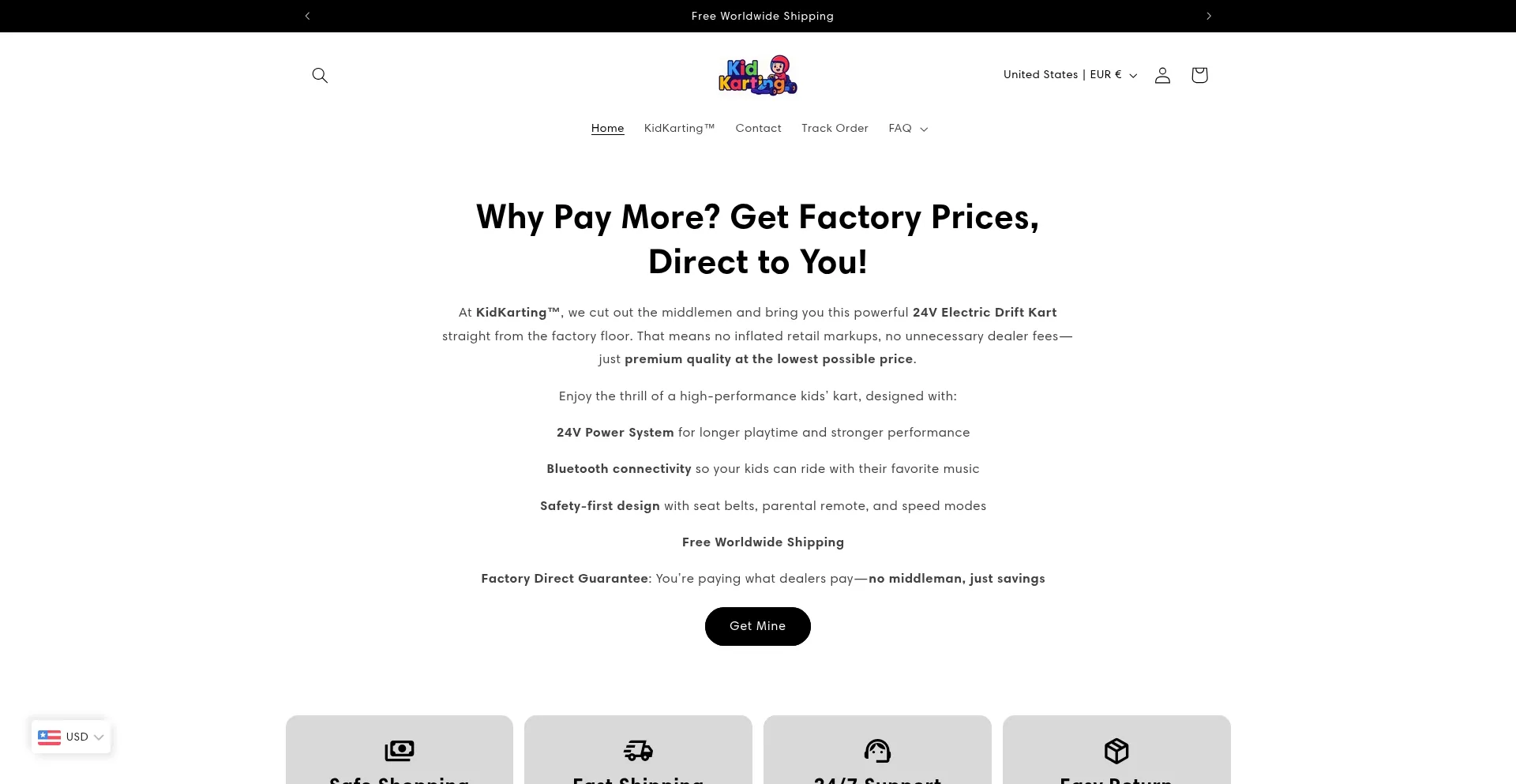 Website screenshot of Kidkarting.com