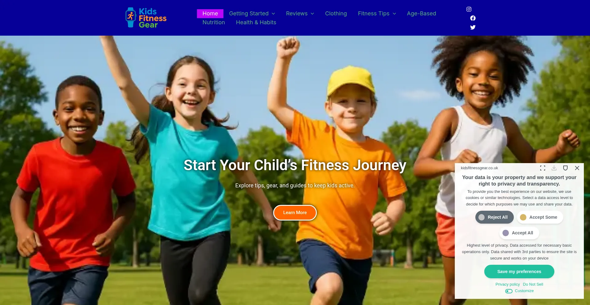 Website screenshot of Kidsfitnessgear.co.uk