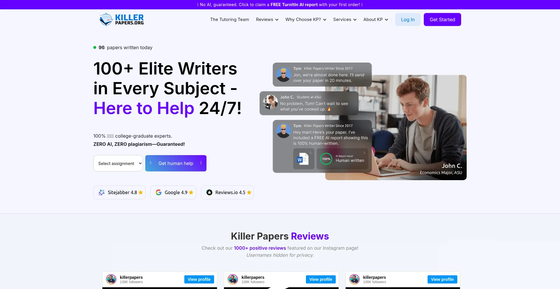 Website screenshot of Killerpapers.org